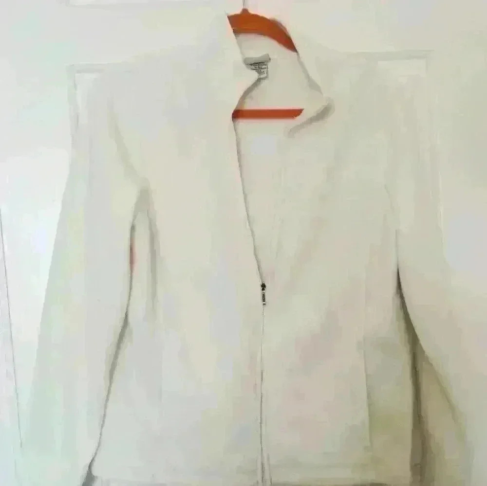 L.L.Bean white fleece zipper jacket Size M.
